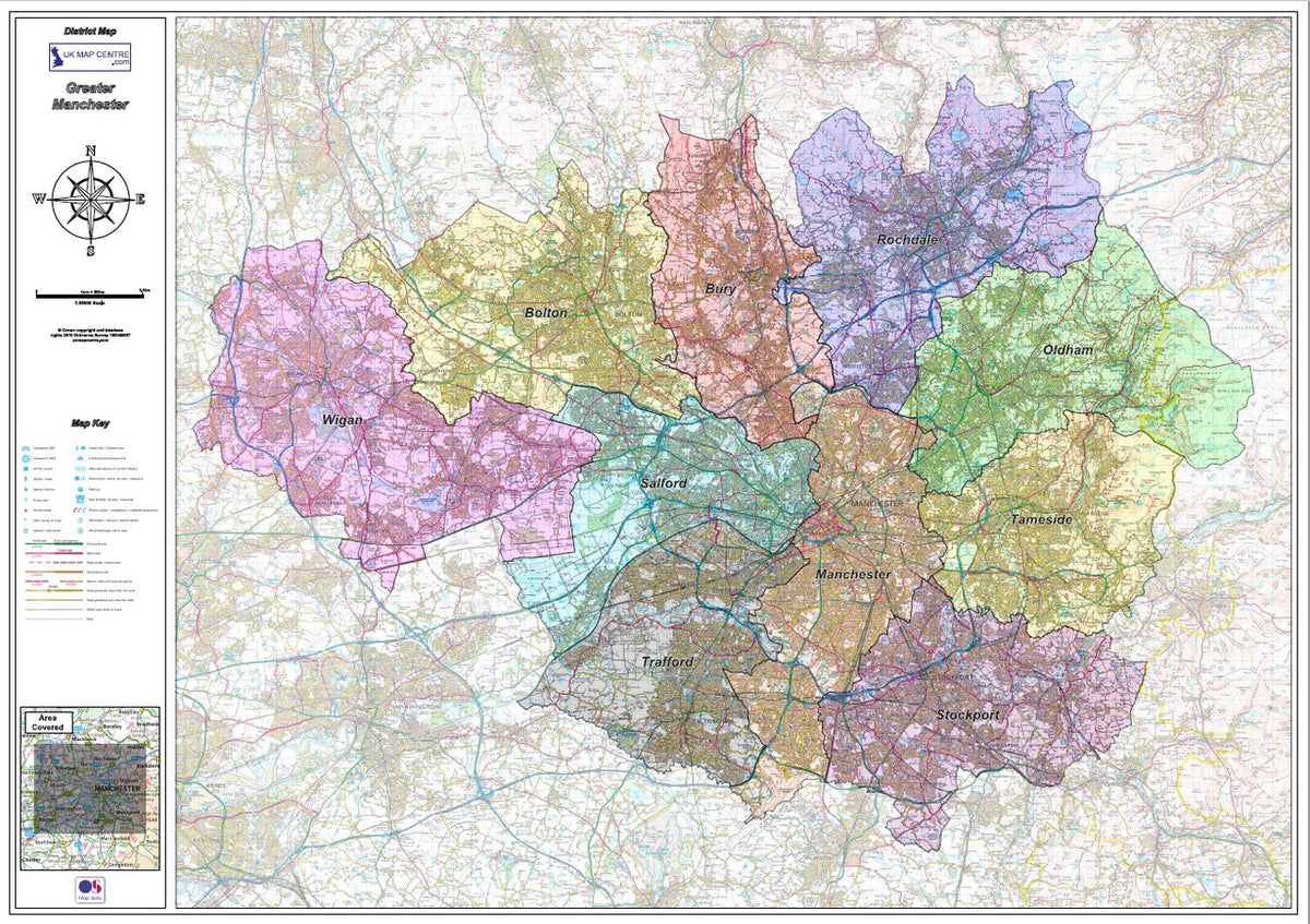 Postcode Map Of Manchester Greater Manchester District Admin Map | Borough Boundaries | OS PDF ...