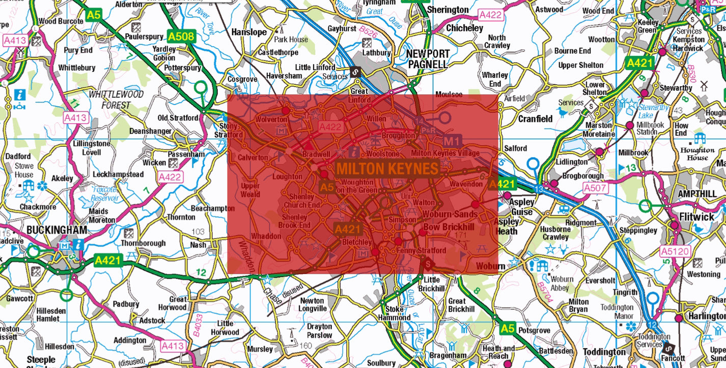 Central Milton Keynes Postcode City Street Map - Digital Download ...