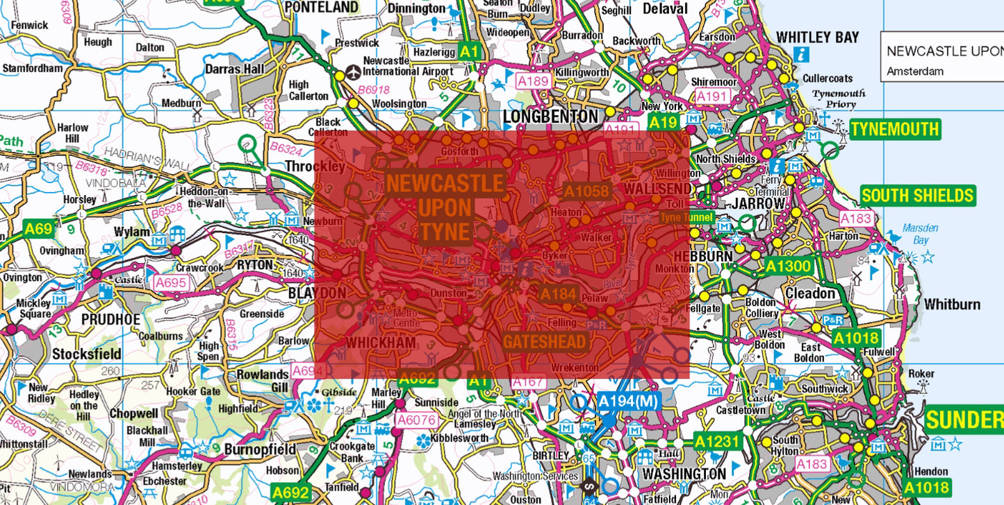 Central Newcastle Upon Tyne Postcode City Street Map - Digital Download