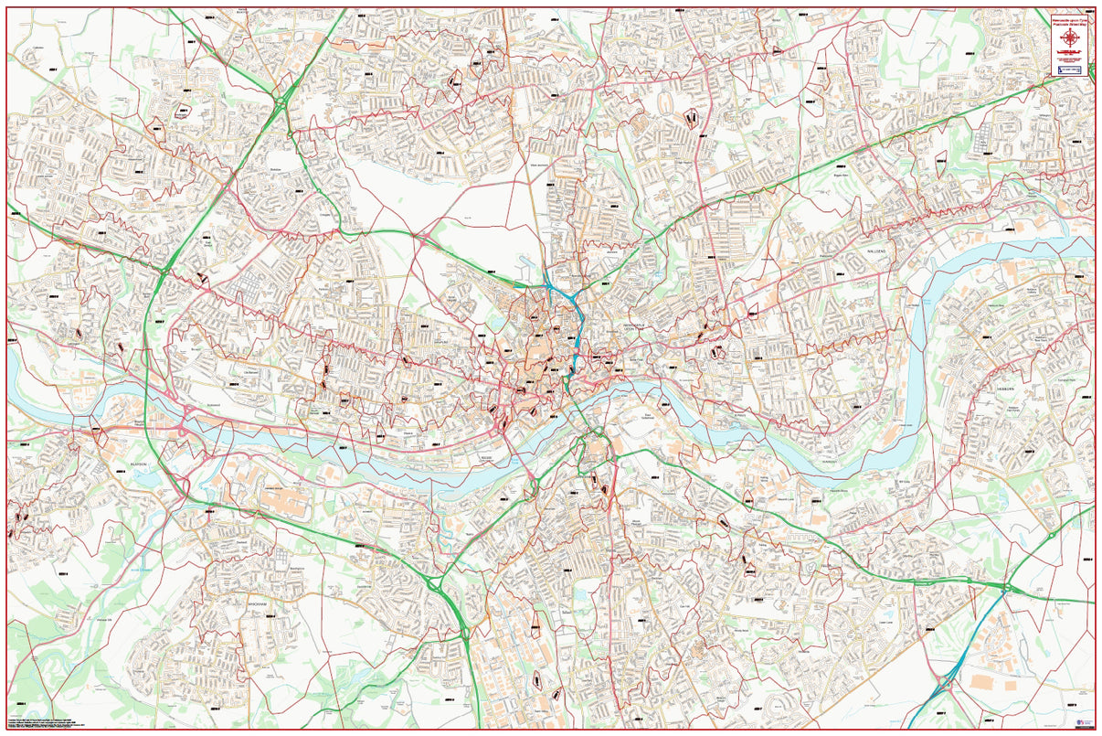 Central Newcastle Upon Tyne Postcode City Street Map - Digital Downloa ...