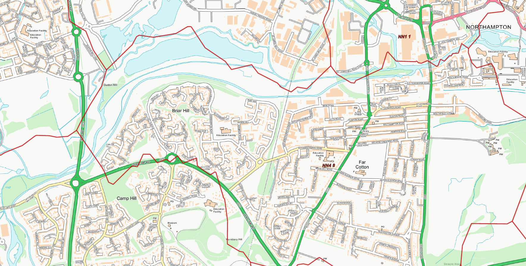 Central Northampton Postcode City Street Map - Digital Download ...