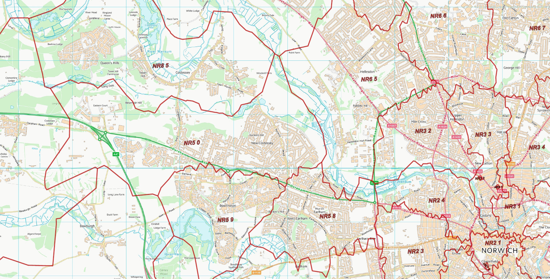 Nr Postcode Norwich Postcode Sector Map | Digital Download | UK Maps – ukmaps.co.uk
