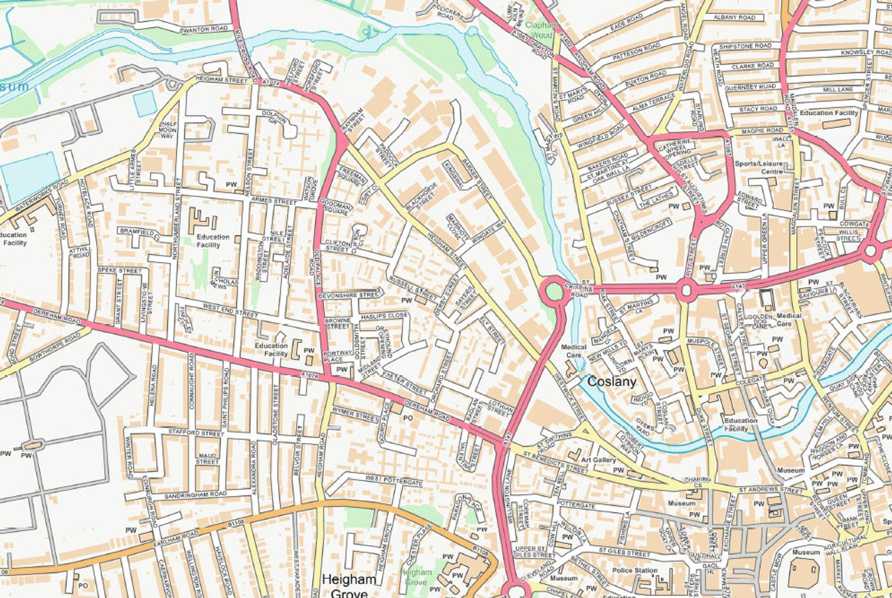 Central Norwich City Street Map Digital Download Ukmaps Co Uk   NorwichStreetMapDetail 