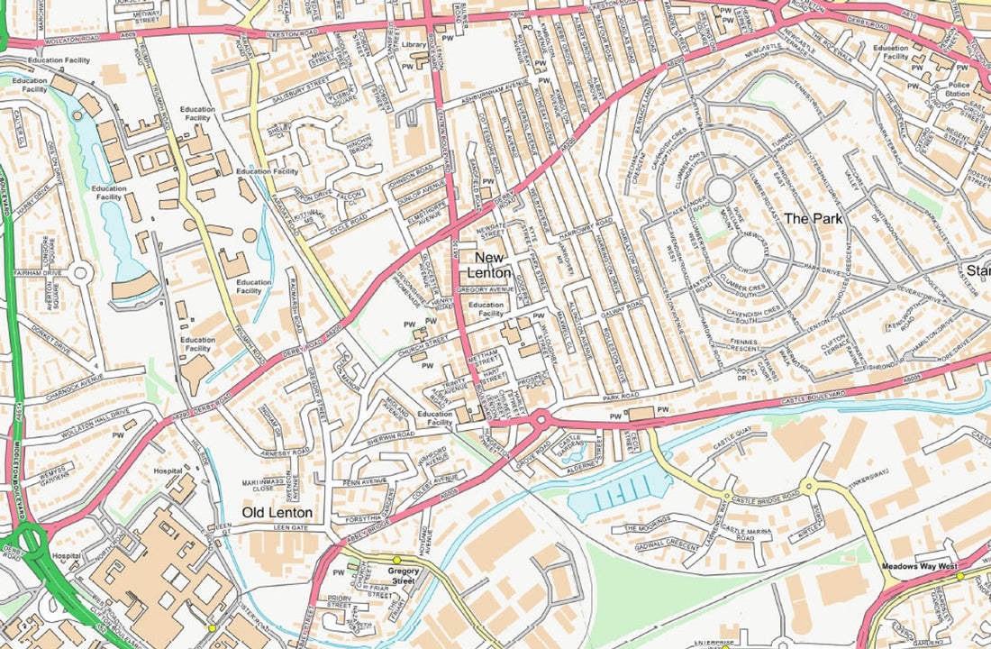 Central Nottingham City Street Map - Digital Download – ukmaps.co.uk