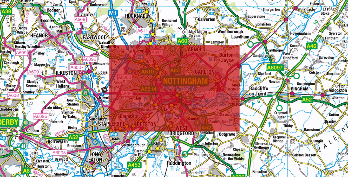 Central Nottingham Postcode City Street Map - Digital Download