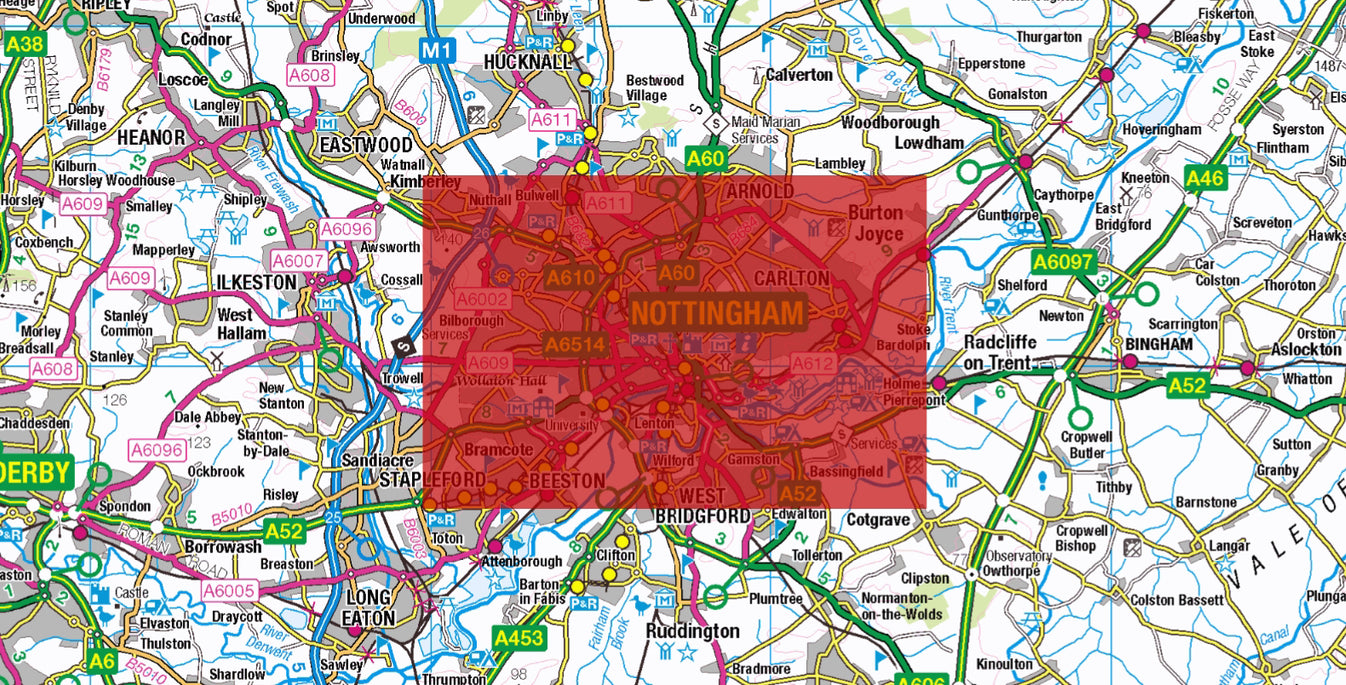 Central Nottingham Postcode City Street Map Digital Download ukmaps