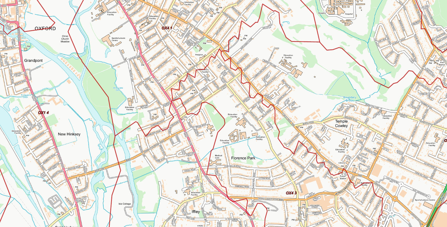 Central Oxford Postcode City Street Map - Digital Download