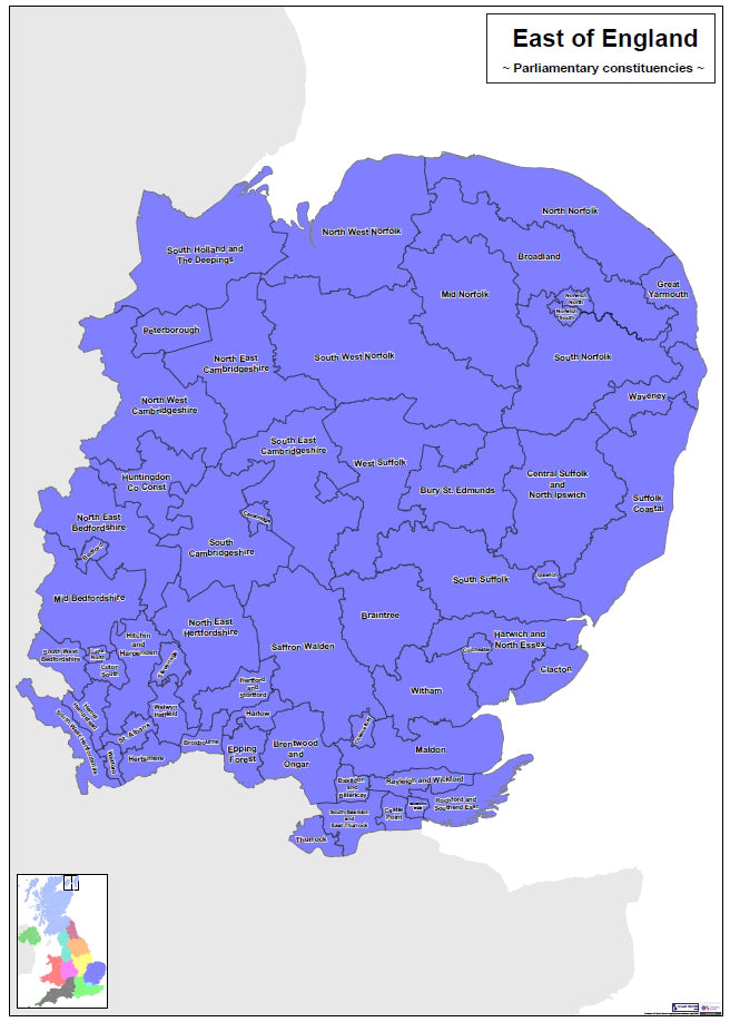 Regional UK Parliamentary Maps - East of England - Digital Download