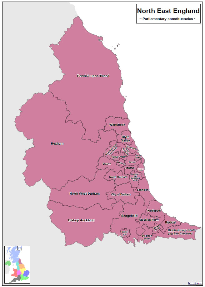 Local Constituency Map Regional UK Parliamentary Maps - North East of England - Digital Downl ...