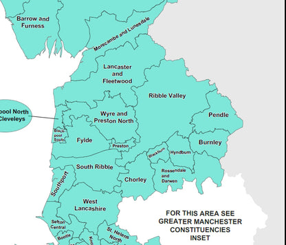 Regional UK Parliamentary Maps - North West of England - Digital Download