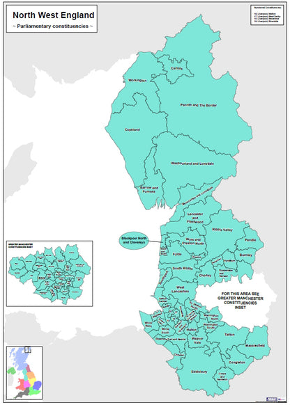 Regional UK Parliamentary Maps - North West of England - Digital Download