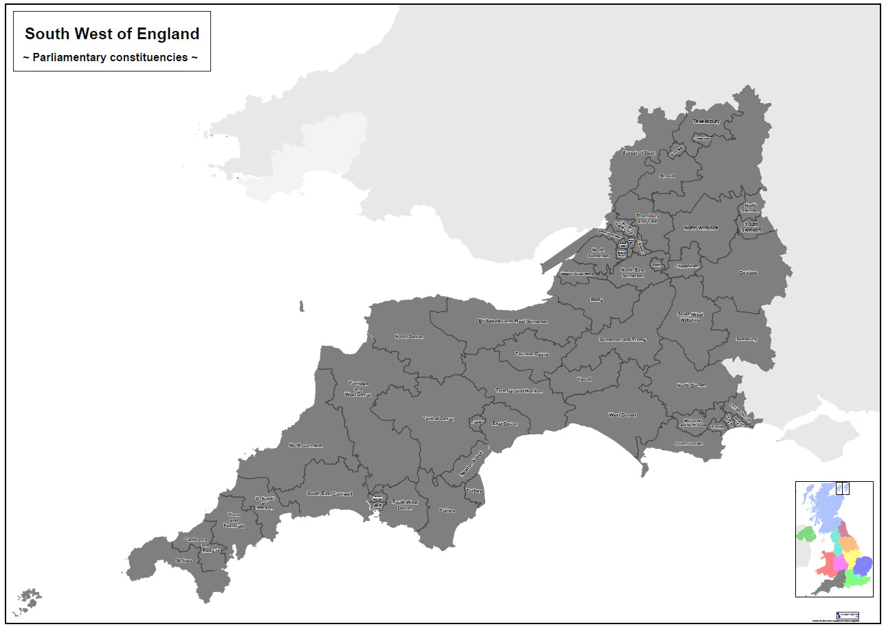 Regional UK Parliamentary Maps - South West of England - Digital Downl ...