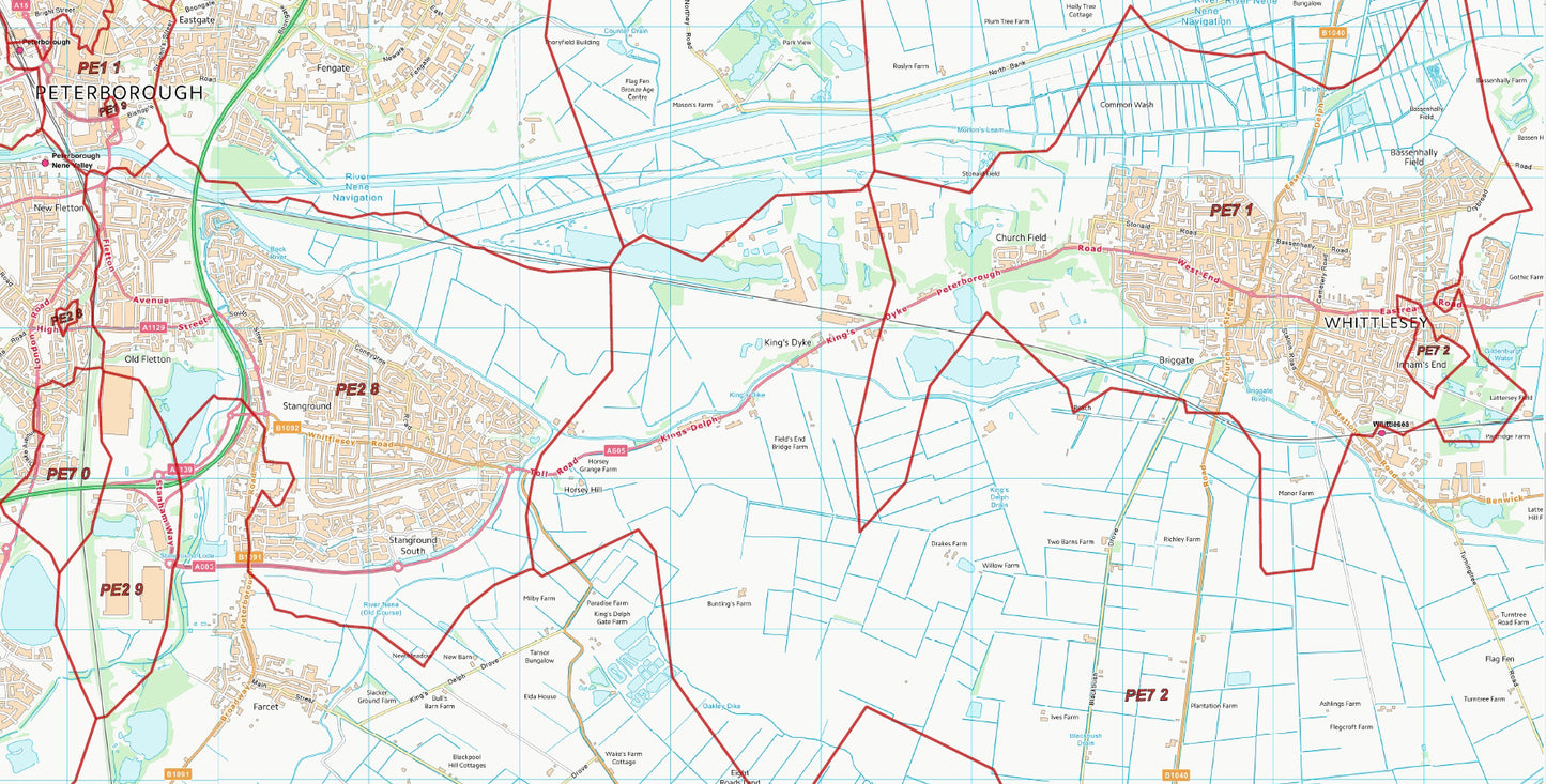 Postcode City Sector Map - Peterborough - Digital Download