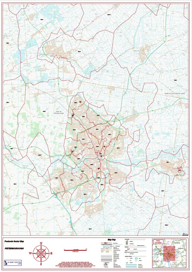 Postcode City Sector Map Peterborough Digital Download ukmaps.co.uk