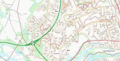 Central Peterborough Postcode City Street Map - Digital Download