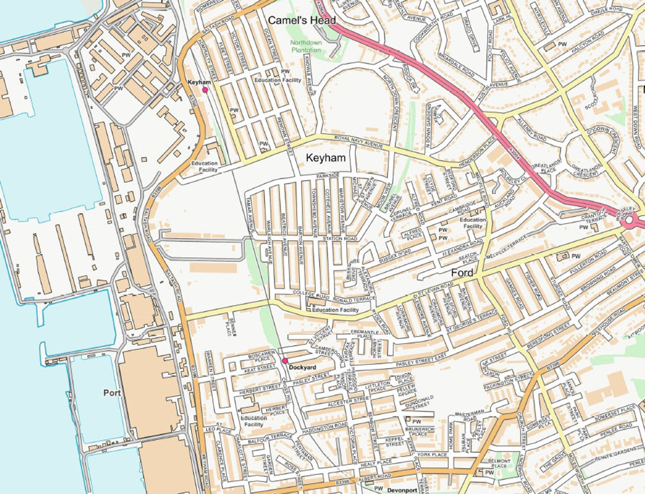 Central Plymouth City Street Map - Digital Download