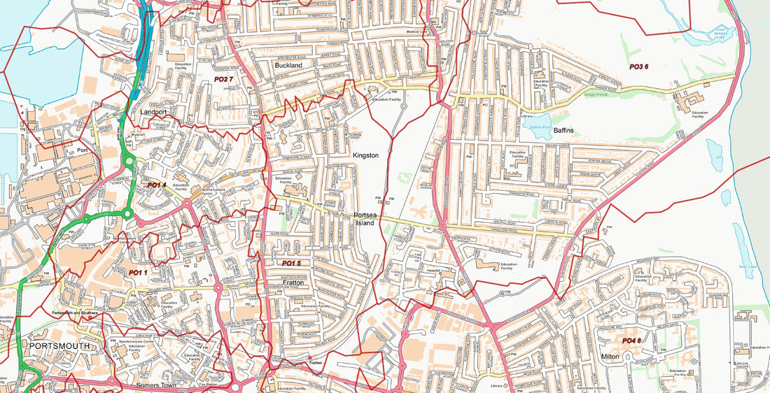Central Portsmouth Postcode City Street Map Digital Download ukmaps