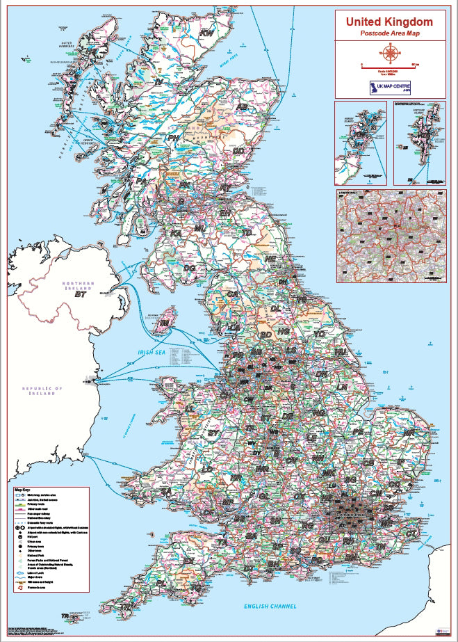 UK Postcode Area Map (Full UK) | 124 Postcode Regions Wall Map PDF ...