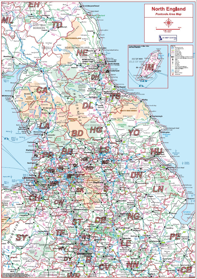 Northern Uk Postcode Map Northern England Postcode Area Map | UK North Postcode Regions PDF ...
