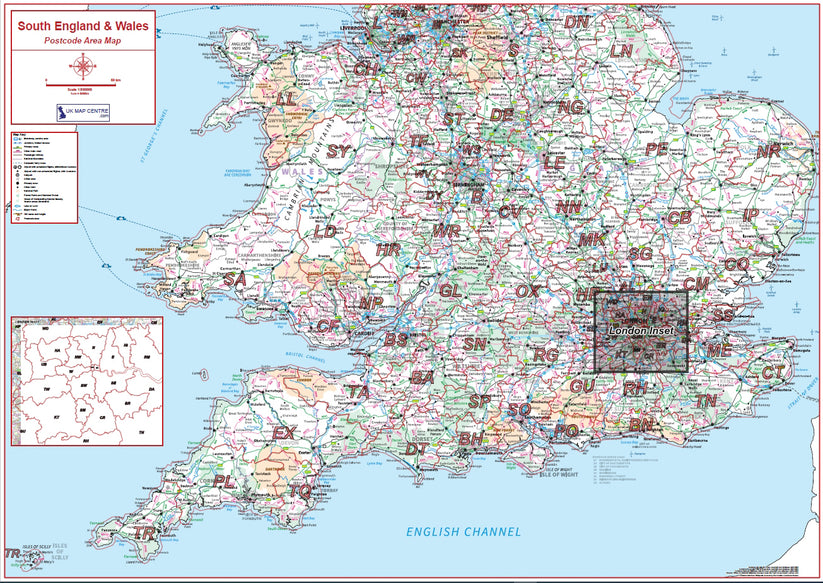 Southern England & Wales Postcode Area Map | UK Maps – ukmaps.co.uk