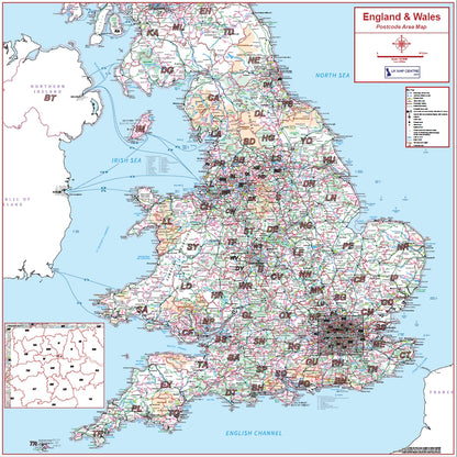 Postcode 6000 England & Wales Postcode Area Map | Full Postcode Regions Wall Map PDF ...