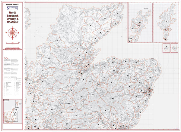Postcode District Map 1 - North Scotland, Orkney & Shetland - Digital ...