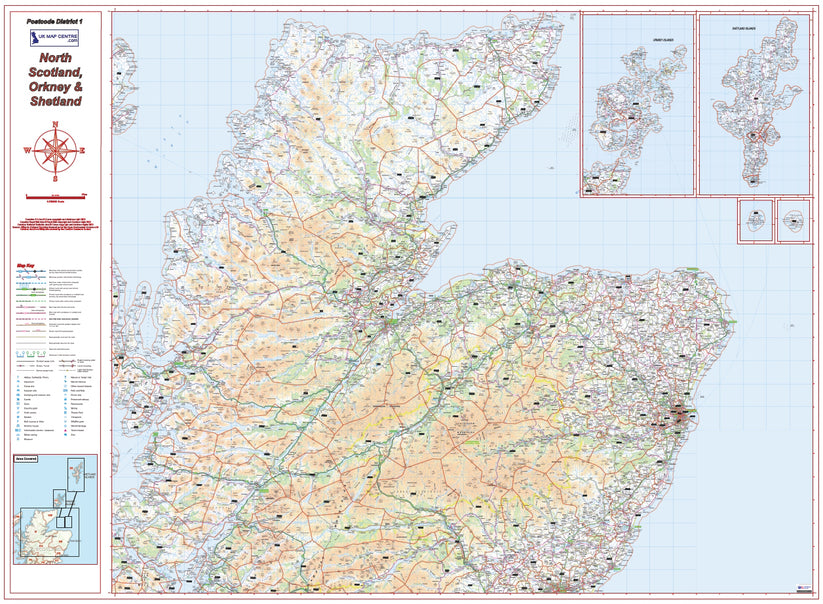 Postcode District Map 1 - North Scotland, Orkney & Shetland - Digital ...