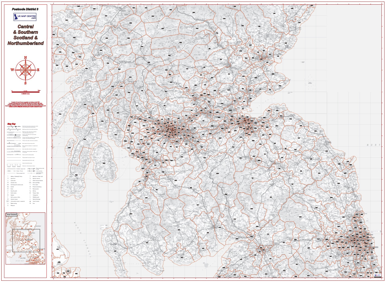 Postcode District Map 3 - Southern Scotland & Northumberland - Digital ...
