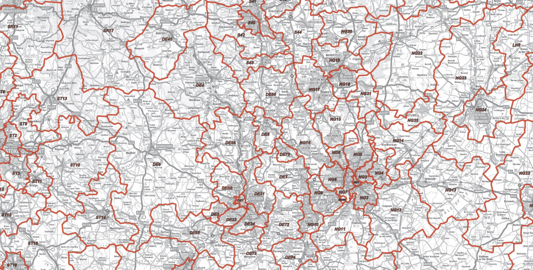 Postcode District Map 5 - East Midlands & East Anglia - Digital Downlo ...