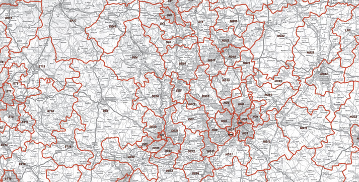 East Midlands Postcode District Map | East Anglia & Regional Boundarie ...
