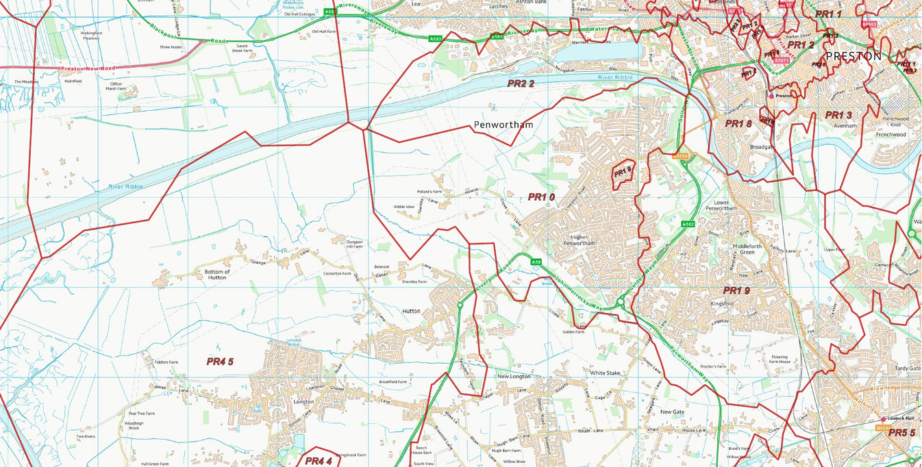 Postcode City Sector Map Preston Digital Download ukmaps.co.uk