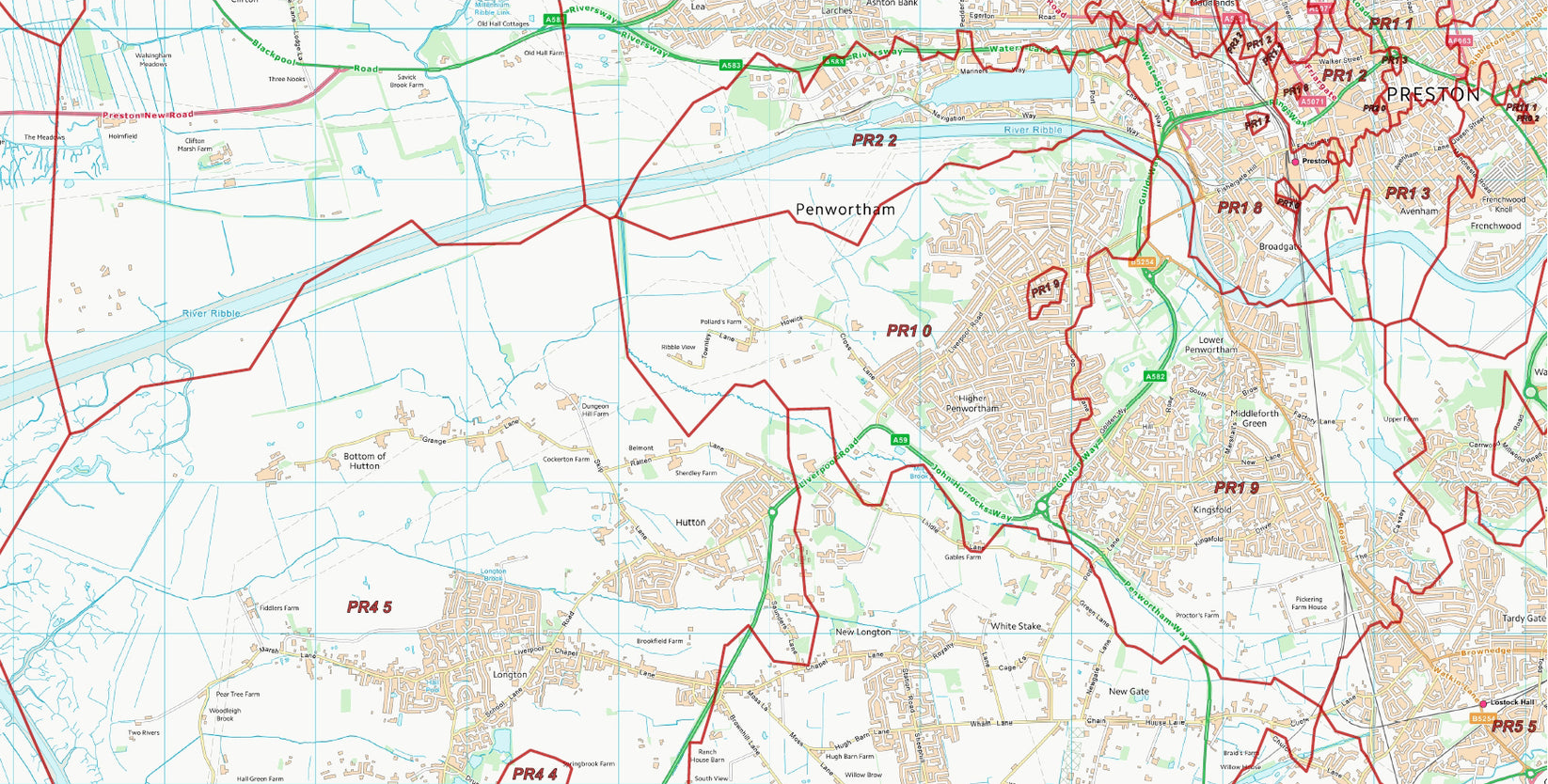 Postcode City Sector Map Preston Digital Download ukmaps.co.uk