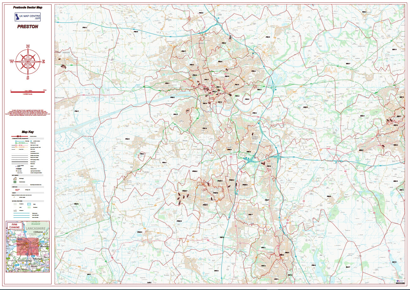 Postcode City Sector Map - Preston - Digital Download – ukmaps.co.uk