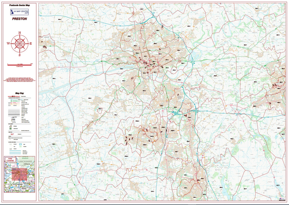 Postcode City Sector Map Preston Digital Download ukmaps.co.uk