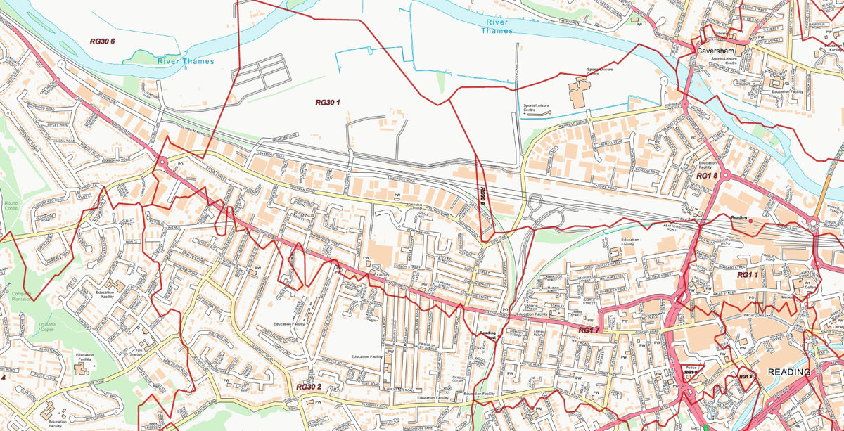 Sa19 Postcode Map Central Reading Postcode City Street Map - Digital Download – ukmaps.co.uk