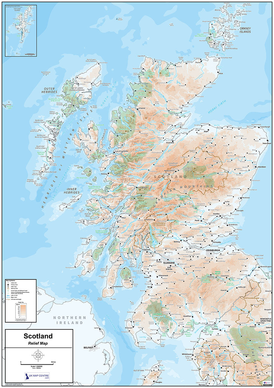 Compact Scotland Relief Map - Digital Download