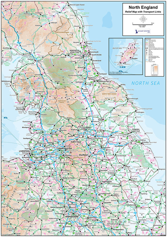 Relief Map 3 with Transport Links - Northern England - Digital Download