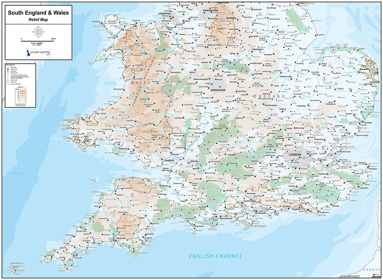 Relief Map 4 Southern England Wales Digital Download Ukmaps Co Uk   ReliefMap4 SouthEngland Wales Colour 