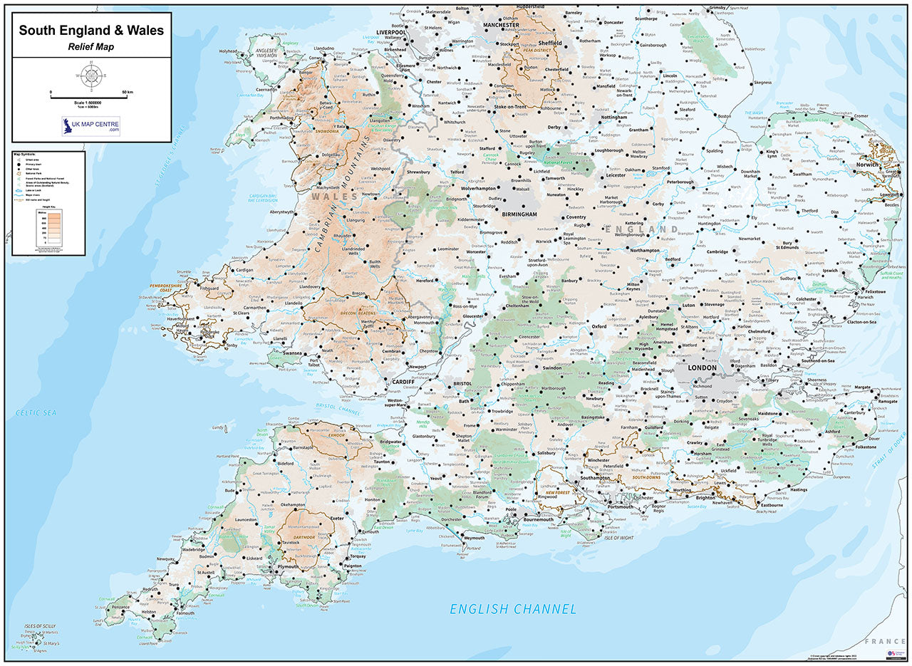 Relief Map 4 - Southern England & Wales - Digital Download