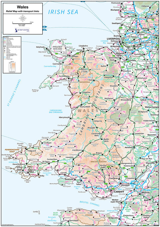 Relief Map 5 with Transport Links - Wales - Digital Download
