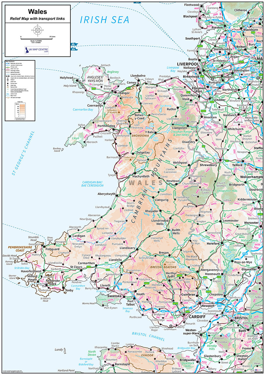 Relief Map 5 with Transport Links - Wales - Digital Download