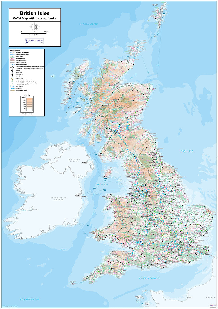 Relief Map 7 with Transport Links - The British Isles - Digital Downlo ...