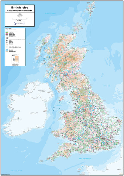Relief Map 7 with Transport Links - The British Isles - Digital Download