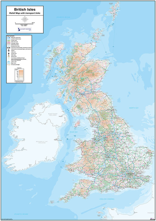Relief Map 7 with Transport Links - The British Isles - Digital Download