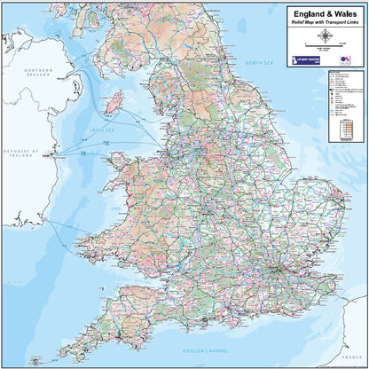 Relief Map 6 with Transport Links - England & Wales - Digital Download