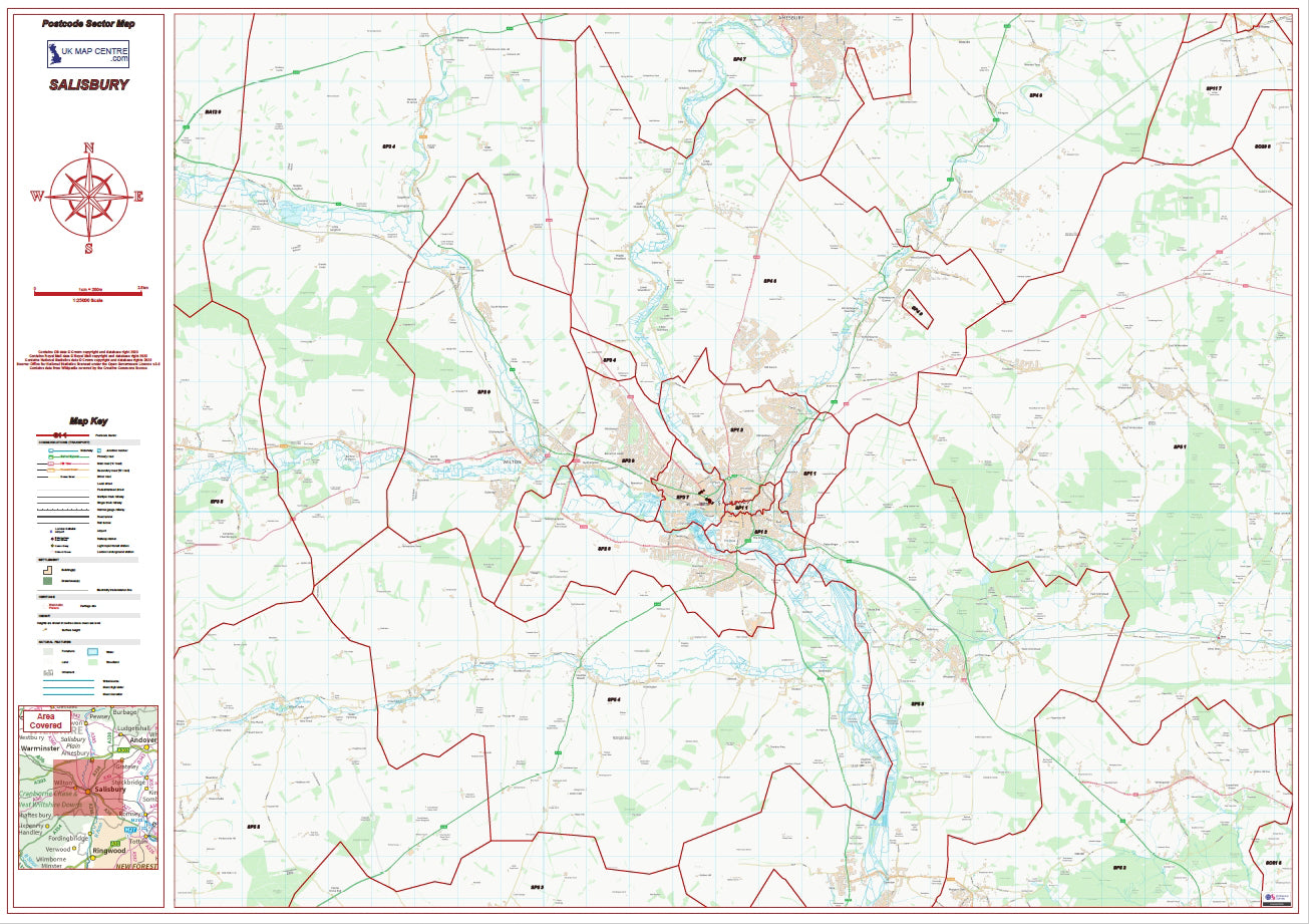 Postcode City Sector Map - Salisbury - Digital Download