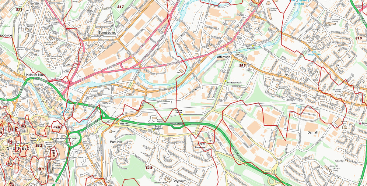 Central Sheffield Postcode City Street Map Digital Download Uk 7979