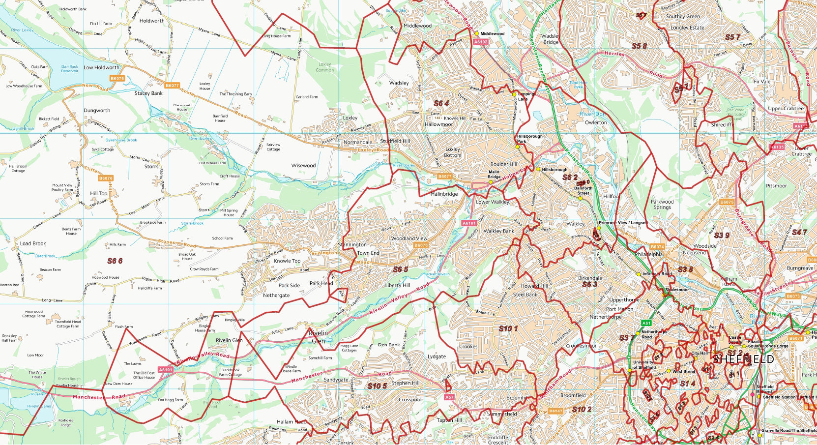 Postcode City Sector Map - Sheffield - Digital Download – ukmaps.co.uk