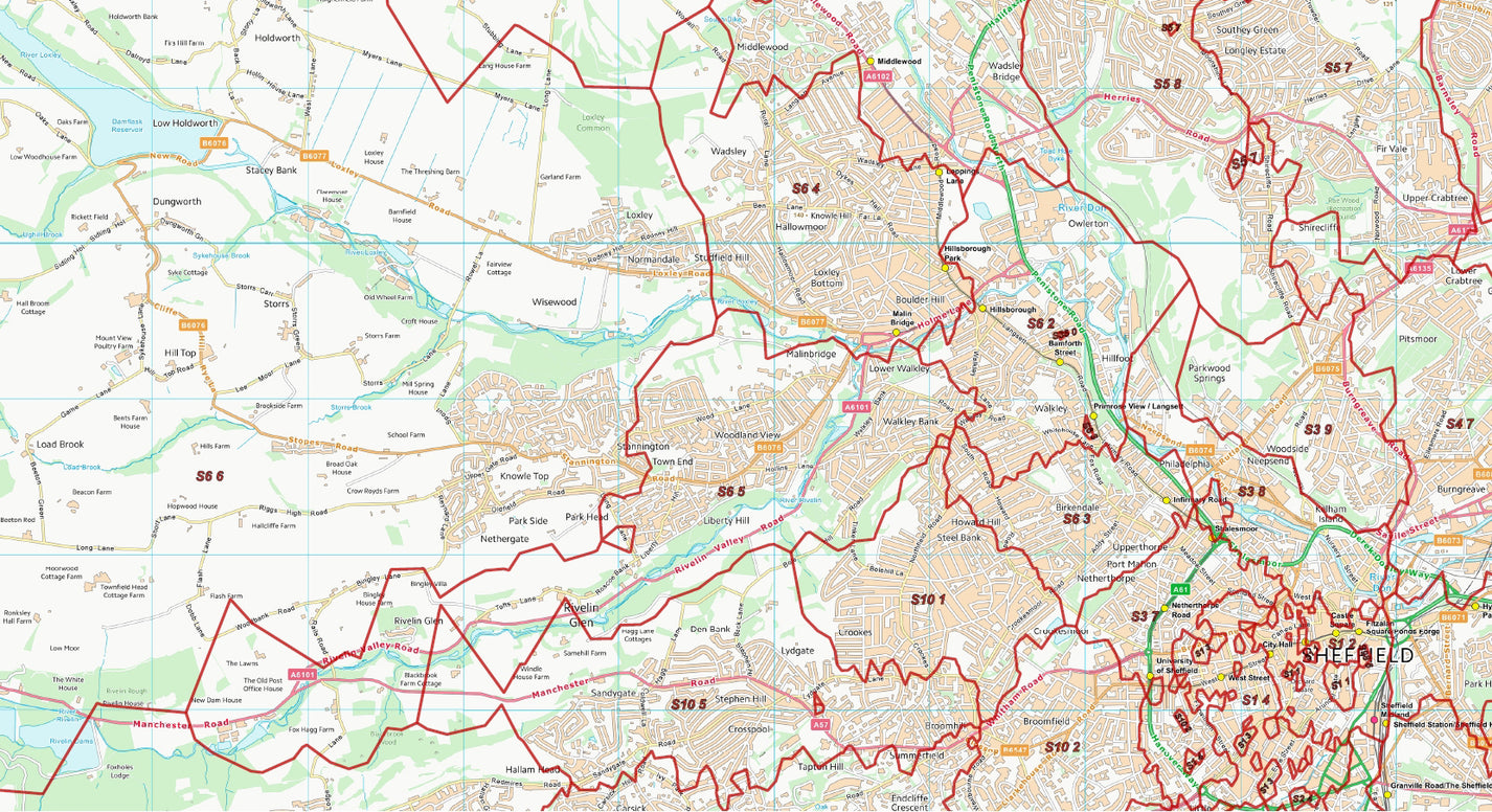 Postcode City Sector Map Sheffield Uk 1218
