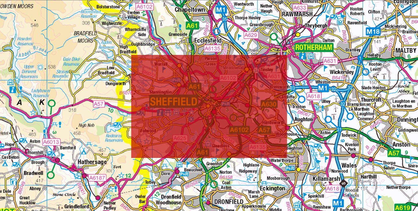 Central Sheffield Postcode City Street Map - Digital Download